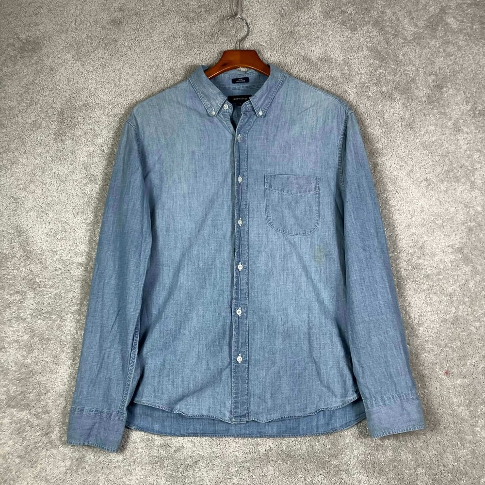 J.Crew Jeans Button Down Shirt Mens L Blue Slim Untucked Long Sleeve Chambray